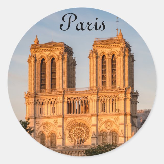 Adesivo Redondo Notre Dame de Paris na hora do Ouro - Paris, Franç (Frente)