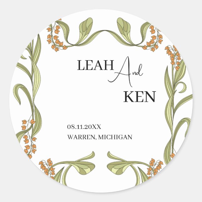 Adesivo Redondo Nouveau Flower Wedding (Frente)