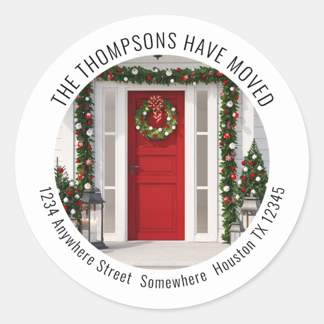 Adesivo Redondo Nova casa para o endereço do nome de devolução de  (Frente)