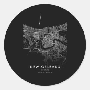 Adesivo Redondo Nova Orleans, Coordenadas da Cidade de Louisiana,