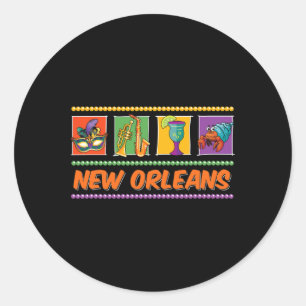 Adesivo Redondo Nova Orleans Louisiana Mardi Gras Jazz Vintage Sou