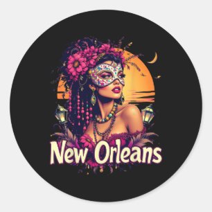 Adesivo Redondo Nova Orleans Mardi Gras Máscara Festival de Arte