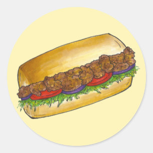 Adesivo Redondo Nova Orleans Shrimp Po'Boy Sandwich Stickers