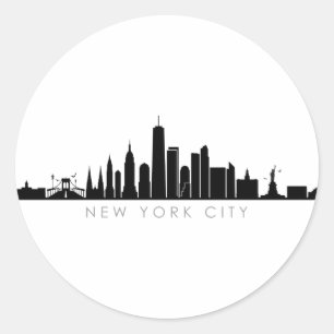 Adesivo Redondo NOVA YORK NYC Manhatten EUA City Skyline Silhouett