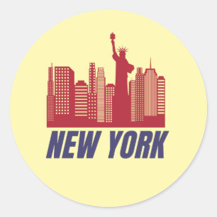 Adesivo Redondo Nova York Skyline & Liberdade Minimalista
