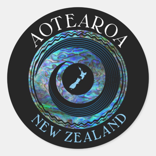 ADESIVO REDONDO NOVA ZEALAND KORU MAP PAUA (Frente)