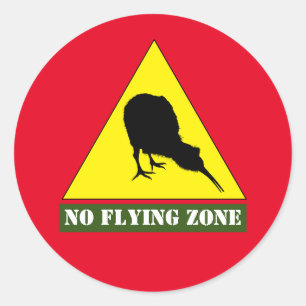 Adesivo Redondo Nova Zelândia, Kiwi Bird & No Flying Zone /Aotear