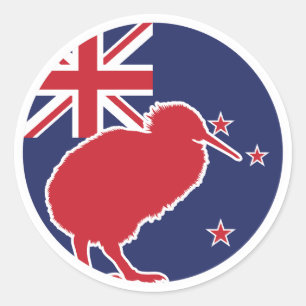Adesivo Redondo Nova Zelândia Kiwi New Zealander National Fla