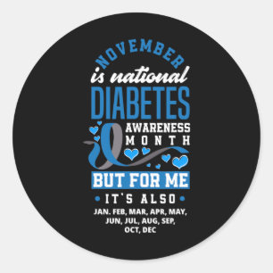 Adesivo Redondo Novembro é consciência nacional da diabetes Mês T1