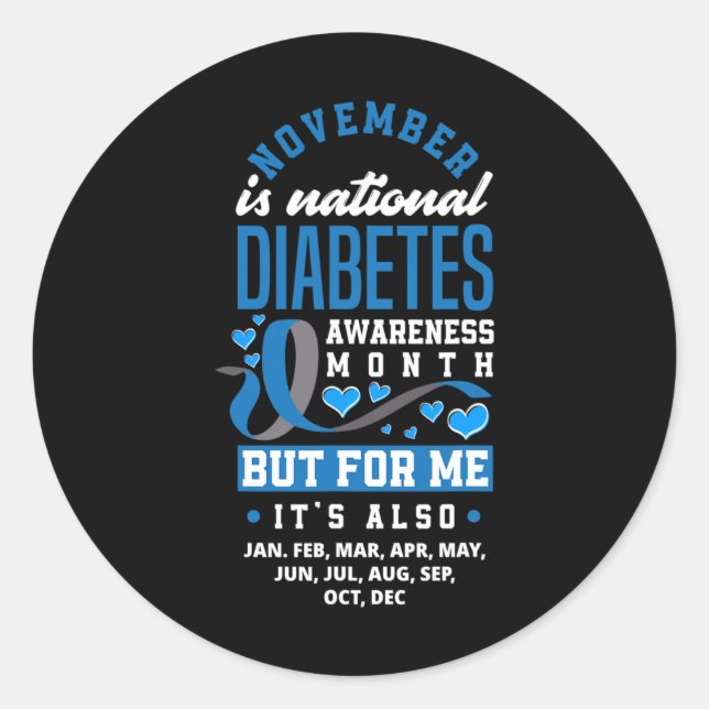 Adesivo Redondo Novembro é consciência nacional da diabetes mês T1 (Frente)