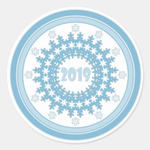 Adesivo Redondo Novo ano 2019 floco de neve azul escamoteado
