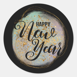 Adesivo Redondo Novo Ano Dourado Negro