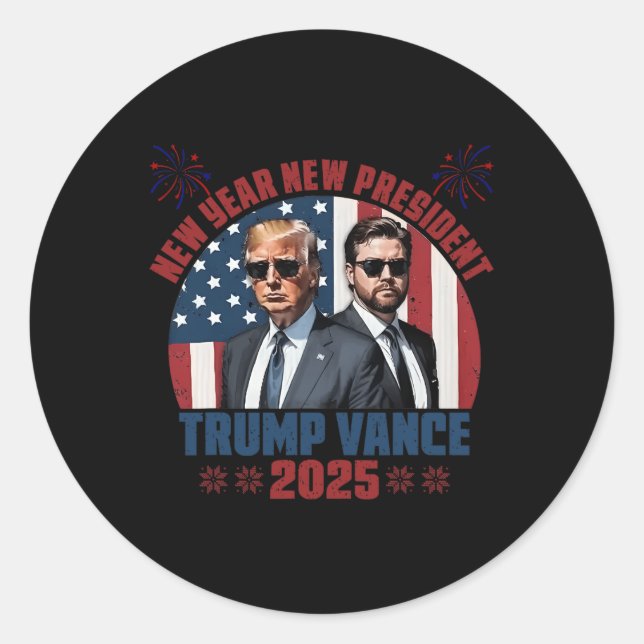 Adesivo Redondo Novo Ano Novo Presidente Trump Vance Presidente Fe (Frente)