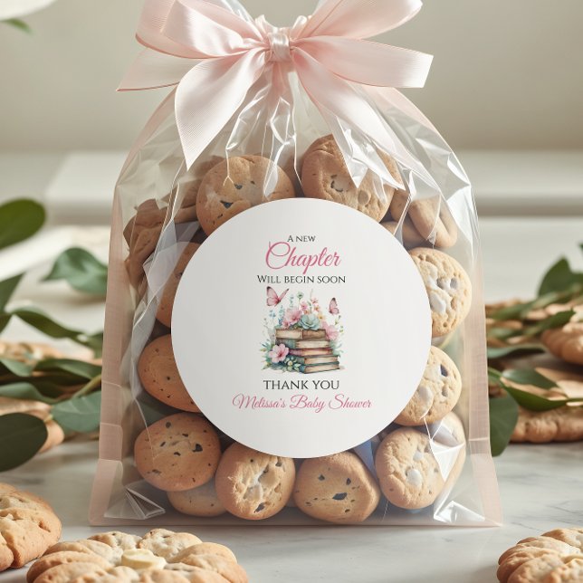 Adesivo Redondo Novo Capítulo Chá de fraldas De Livro De Histórias (Criador carregado)