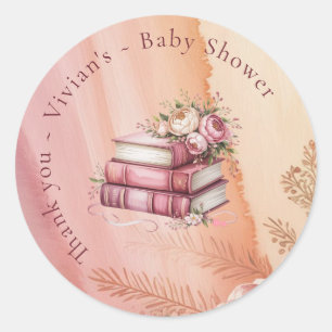 Adesivo Redondo Novo Capítulo Começa Livros Florais Baby Shower