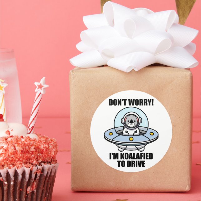 Adesivo Redondo Novo driver de Koala Bonito, sou Koalafied para di (Festa)
