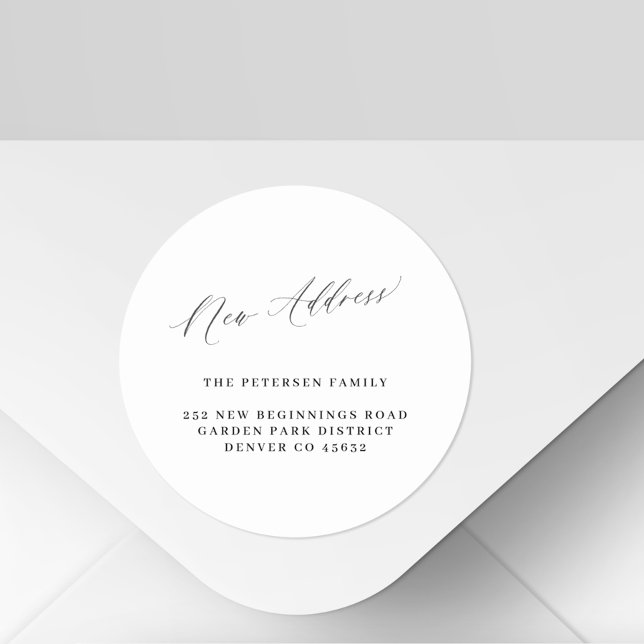 Adesivo Redondo Novo endereço: anúncio simples de movimentação em  (Criador carregado)