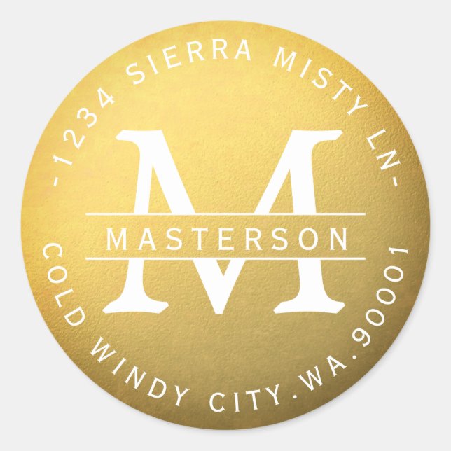 Adesivo Redondo Novo endereço de devolução circular Dourada do Mon (Frente)