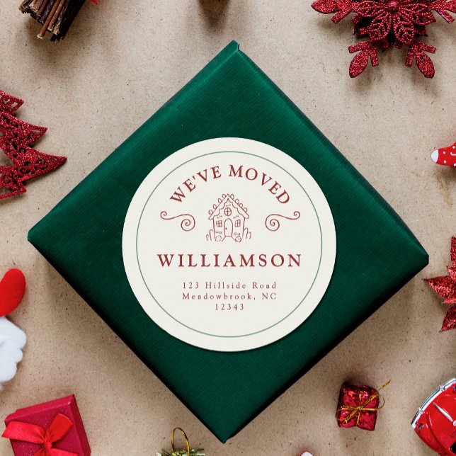 Adesivo Redondo Novo endereço Natal Feriado Pão Vermelho (Criador carregado)