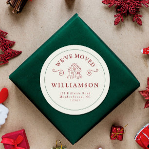 Adesivo Redondo Novo Endereço Natal Pão de Pão Vermelho