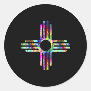 Adesivo Redondo Novo México - Símbolo Zia Trippy Multi Color Impri