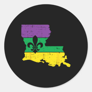 Adesivo Redondo Novo Orleans Louisiana Mapa Jester Funny Mardi Gra
