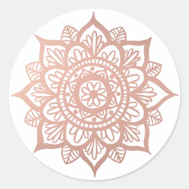 Adesivo Redondo Novo Rosa Dourado Mandala Sticker (Frente)