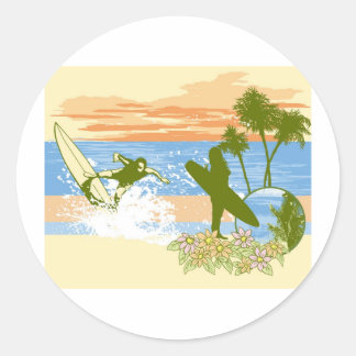Adesivo Redondo novo vintage surfista hawaii Beach boy
