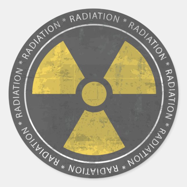 Adesivo Redondo Nuclear - Vinheta de Sinais de Radiação (Frente)