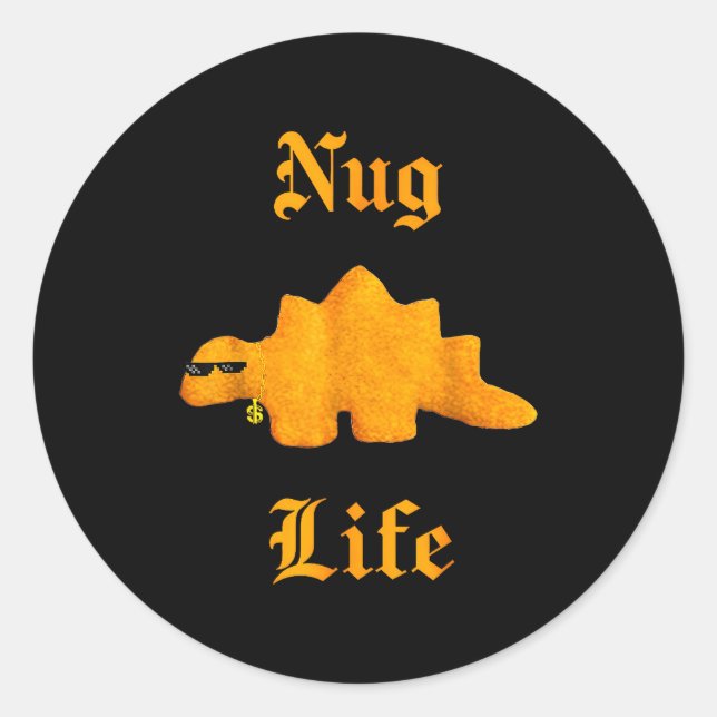 Adesivo Redondo Nug Life Dinosaur Chicken Nugget Funny Retro  (Frente)