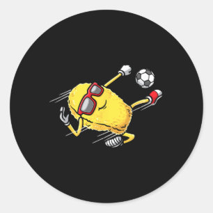 Adesivo Redondo Nugget de Frango Jogador de Futebol Jogando Futebo