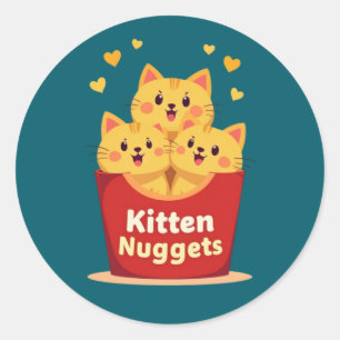 Adesivo Redondo Nuggets de Gatinhos – 100% Fofos, Zero Frango