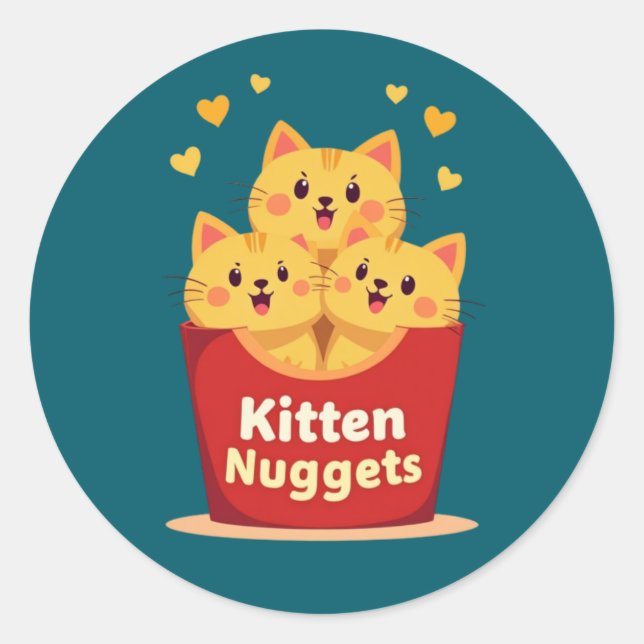 Adesivo Redondo Nuggets de Gatinhos – 100% Fofos, Zero Frango (Frente)