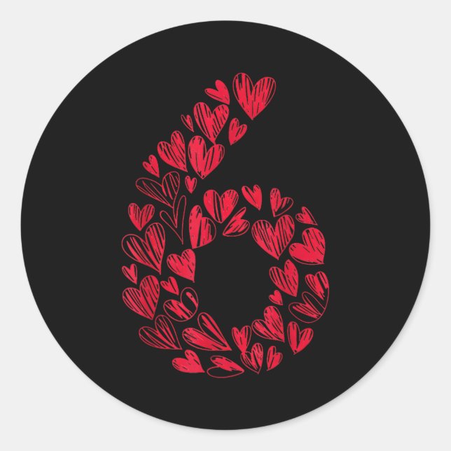 Adesivo Redondo Number 6 - Cute Six Seven Hearts Matching 67 Valen (Frente)