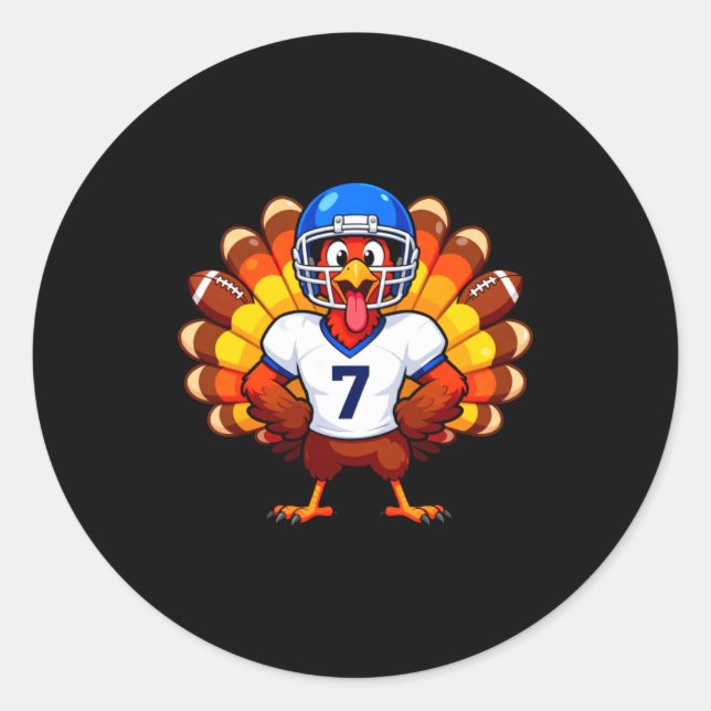 Adesivo Redondo Number 7 Funny Thanksgiving Football Turkey Men Wo (Frente)