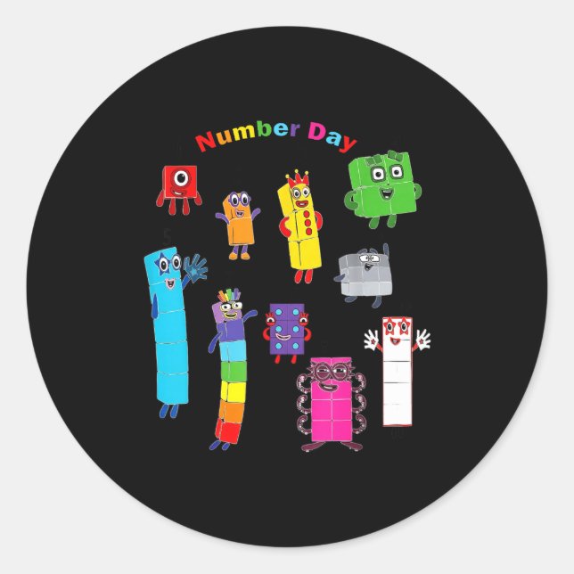 Adesivo Redondo Numberblock number day funny happy numbers  (Frente)