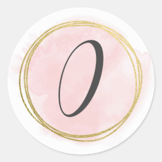 Adesivo Redondo Número 0 Monograma Rosa Bege Aquarela Dourado