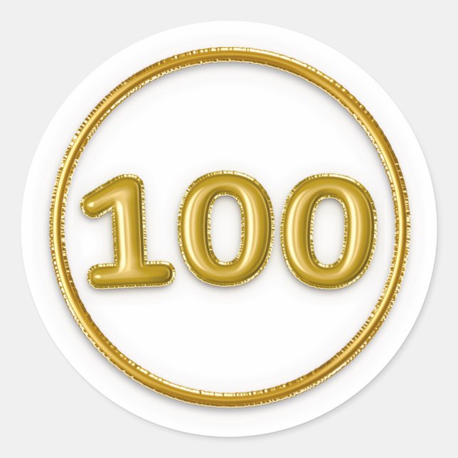 Adesivo Redondo Número 100 Balão Dourado (Frente)