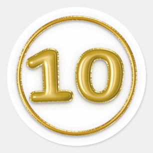 Adesivo Redondo Número 10 Balão Dourado