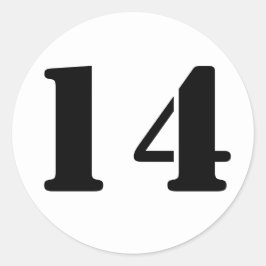 Adesivo Redondo Número 14: Catorze Números de Estêncil Branco por