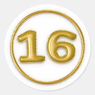 Adesivo Redondo Número 16 Balão Dourado