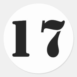 Adesivo Redondo Número 17, dezessete números de lápis brancos, de