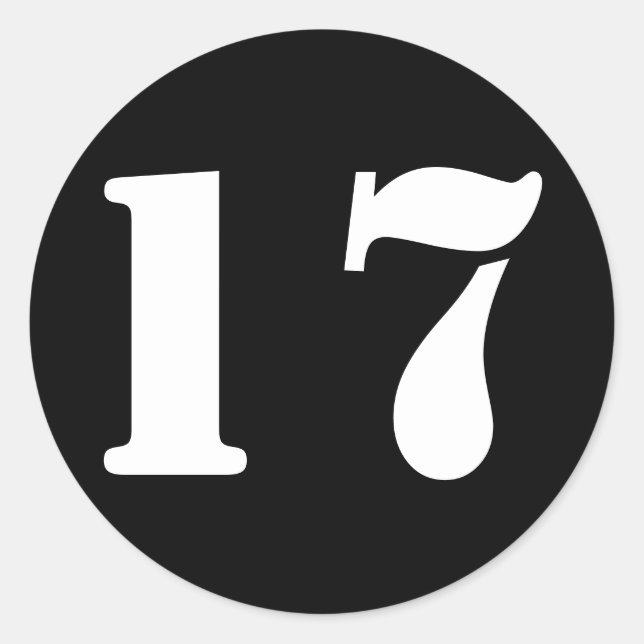 Adesivo Redondo Número 17: Dezessete Números Pretos por Janz (Frente)