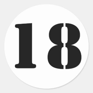 Adesivo Redondo Número 18 Dezoito Números de Estêncil Branco po