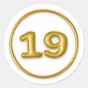 Adesivo Redondo Número 19 Balão Dourado