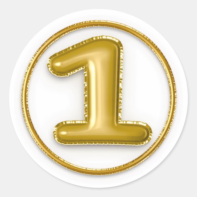 Adesivo Redondo Número 1 Balão Dourado (Frente)