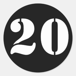 Adesivo Redondo Número 20 Vinte Números de Estêncil Pretos por Jan