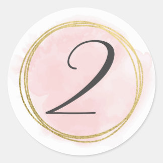 Adesivo Redondo Número 2 Dois Monograma Rosa Bege Aquarela Dourado