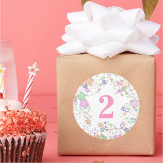 Adesivo Redondo Número 2 Duas Garotas segundo aniversário Estrelas