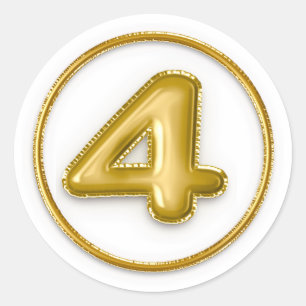 Adesivo Redondo Número 4 Balão Dourado